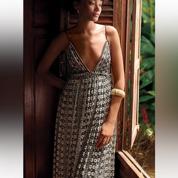 Free People Dresses & Skirts - Free People Good Vibes Geometric Print Beaded Sequin Triangle Top Maxi Dress